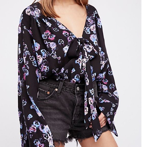 NWT Free People Floral Bell Sleeve Bodysuit - Picture 4 of 7